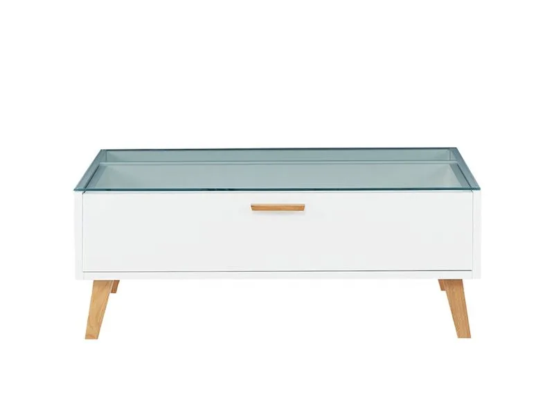 Stolik kawowy 90 x 35 x 60 cm Frisk z przeszklonym blatem - biały