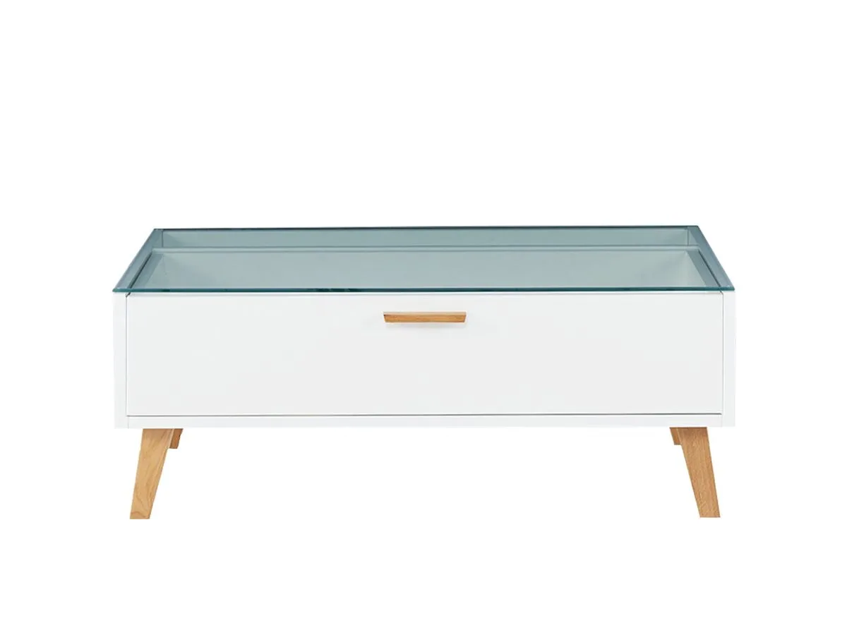 Stolik kawowy 90 x 35 x 60 cm Frisk z przeszklonym blatem - biały